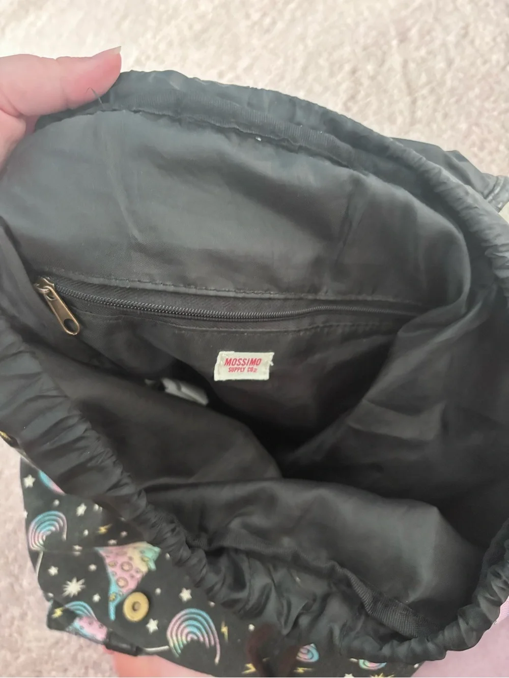 Mossimo Supply Co. Black Drawstring Backpack with Pastel Galaxy Accents